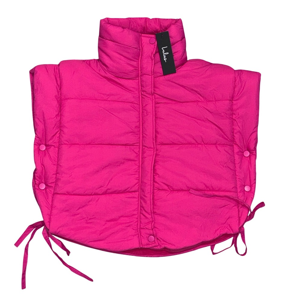 Lulus Wintertime Crush Puffer Vest Women XS‎ Hot Pink NEW Quilted Side Tie Crop